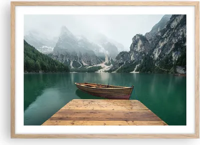 Produktbild von Gerahmtes Poster - Rahmen in heller Eiche - Berge See Boot - 70x50 cm - Wand Bild - Wanddeko - Wandbilder - Kunstposter - Wandposter - Bilderrahmen - Bilder - Kunstdruck - Wandbild - P2NAA70x50-3978