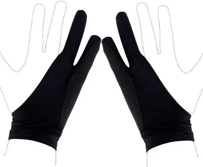Produktbild von Famanu Zweifingerhandschuhe für Tekentablet - 20x8cm Schwarze Digitale Zeichenhandschuhe für Rechts- und Linkshandige