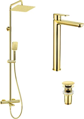 Produktbild von Duschsystem mit Waschbeckenarmatur in gold DEANTE-30