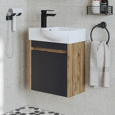 Immagine prodotto di Set di mobili da bagno Roomart LEO, 2 pezzi, larghezza 46,5 cm, rovere antracite