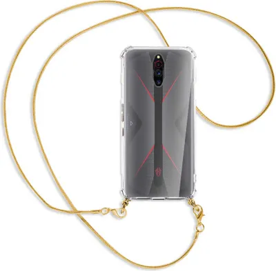 Produktbild von Handykette Backcover-Schutzhülle mit Band (Metall goldfarben) für ZTE Nubia Red Magic 5G - goldfarbene Kette Snake