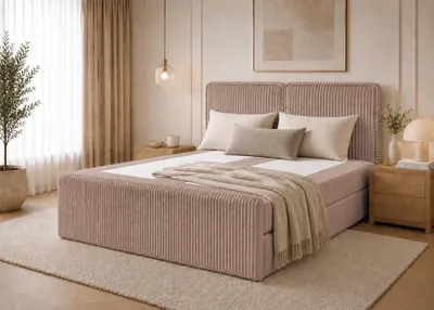 Produktbild von Boxspringbett ALIA Bett mit Bettkästen Doppelbett Stauraum Schlafzimmer Polsterbett aus Cordstoff Bettgestell (140x200, Braun - Tilia 17, ohne Topper)