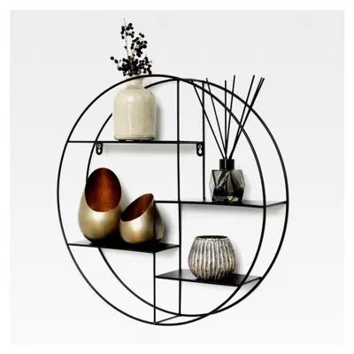 Produktbild von Schwarzes Metallwandregal mit 4 runden Böden - 50x10 cm