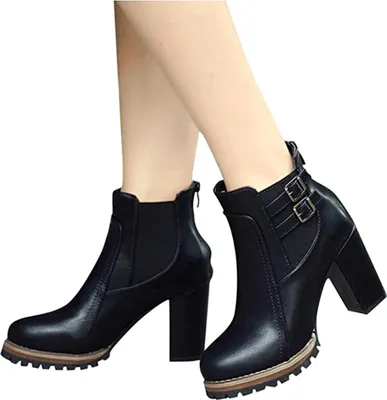 Produktbild von ASKSA Damen Klassische Stiefeletten Blockabsatz Stiefelette, Schwarz, Größe: 41