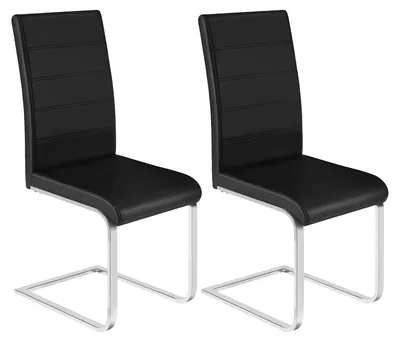 Zdjęcie produktu dla Krzesła do jadalni - Ergonomiczne krzesła - Zestaw 2 sztuk - Tapicerowane - Rama w kształcie litery U - Wysokie oparcie - Metalowa konstrukcja - Czarna skóra