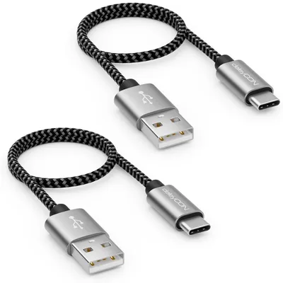 Produktbild von deleyCON USB-C Kabel im SET (2 Stück je 0,30m) 30cm Kurz Nylon Ladekabel Datenkabel USB Typ C Metallstecker Laden & Synchronisieren von Handy & Smartphone
