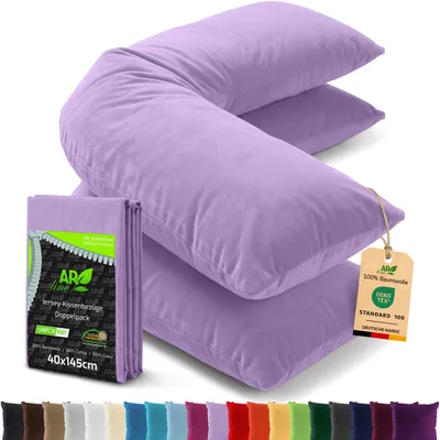 Produktbild von AR Line 2er Pack Jersey Kissenbezüge 40x145 Baumwolle – weich, atmungsaktiv, Seitenschläferkissen Bezug mit Reißverschluss, in Farbe: Lila