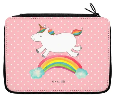 Produktbild von Mr. & Mrs. Panda Federmappe Einhorn Regenbogen - Rot Pastell - Geschenk, Schlampermäppchen, Bleistiftetui, Unicorn, Federtasche, Einhornpower, Etui, Glitzer