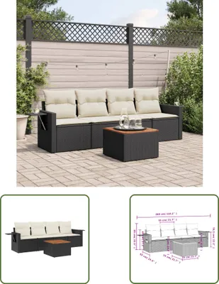 Produktbild von The Living Store 5-tlg. Garten-Sofagarnitur mit Kissen Schwarz Poly Rattan