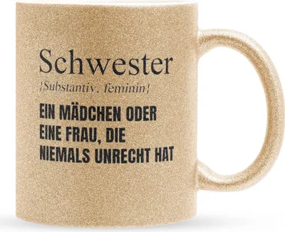 Produktbild von 22Feels Glitzertasse Gold Schwester Geschenk Geburtstag Weihnachten Geschwister Mädchen Frauen Teenager Schwesterherz Geschenkidee Bürotasse