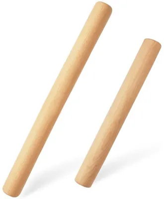 Two wooden rolling pins on a white background.