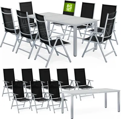 Produktbild von CASARIA® Gartenmöbel Set 8 Stühle mit Tisch 190x90cm Aluminium Sicherheitsglas Wetterfest Klappbar Modern Terrasse Balkon Möbel Sitzgruppe Garnitur Bern