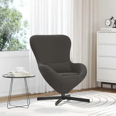 Produktbild von Dunkelgrauer Eiersessel aus Stoff mit Metallrahmen, 63 x 73 x 90 cm, drehbar, mit Rücken- und Armlehnen für Wohnzimmer, Schlafzimmer und Büro