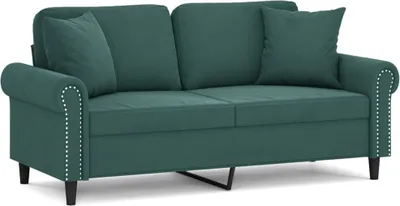 Imagen del producto de vidaXL Sofá de 2 plazas con cojines decorativos, color verde oscuro, 140 cm, tapizado en terciopelo
