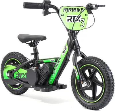 Produktbild von Elektro Laufrad für Kinder RIRIBIKE RTX3 24V (12"), grün, Lithium-Batterie, 100W-Motor, Scheibenbremse, verstellbarer weicher PolyurethanSitz