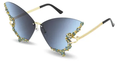 Sonnenbrille mit Schmetterlingsrahmen, blau-grau, 70 mm Gläser