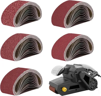 Produktbild von 20 Schleifbänder 75 x 457 mm, Schleifpapier für Schleifmaschinen, je 4 Stück in den Körnungen 80, 120, 180, 240 und 320. Geeignet zum Schleifen, Schärfen und Entrosten.