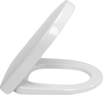 A white toilet seat is shown from the side, with the lid open.