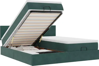 Image de vidaXL Ottoman-lit avec matelas vert foncé 160x200 cm velours