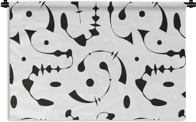 Produktbild von MuchoWow® Wandteppich Wandbehang Linienkunst - Abstrakt - Schwarz und Weiß - Muster 90x60 cm Tapisserie Dekoration Wandtuch - Wandskulpturen - Bildteppich