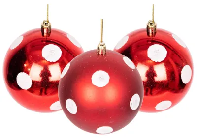 6 unzerbrechliche Weihnachtskugeln 10 cm rot-weiß gepunktet