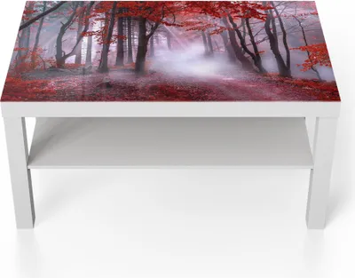 Produktbild von DEQORI Couchtisch 90x55 cm Weiß 'Roter Blätterwald' Glas Beistelltisch