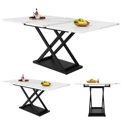 Produktbild von STILVORA Ausziehbar Esstisch (120-160×80cm),Küchentisch Teleskoptisch mit schwarzen Kreuzbeinen