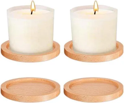 Image de Bougeoir rond en bois de 8 cm pour bougies de baptême, à l'intérieur et à l'extérieur