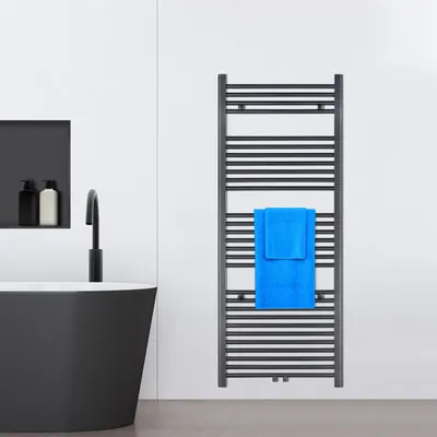 Produktbild von VILSTEIN Badheizkörper Mittelanschluss und Seitenanschluss, Flach, Quer-Rohr, Schwarz, 1500x600 mm