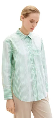 Produktbild von TOM TAILOR Damen Stretch Poplin Bluse mit Brusttasche, 31129 - Green Gradient St