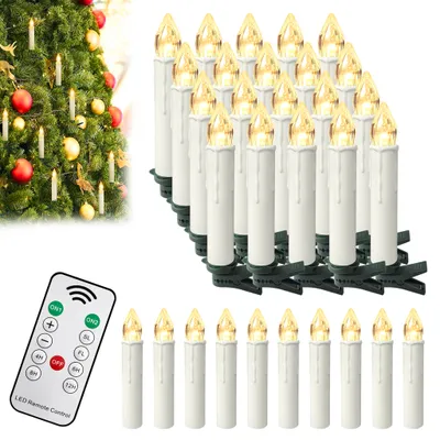Produktbild von UISEBRT 10x LED-Kerzen Weihnachtskerzen  Kabellose Warmweiß Weihnachtsbaumkerzen Timer mit Fernbedienung Dimmbar Flackern Christbaumkerzen