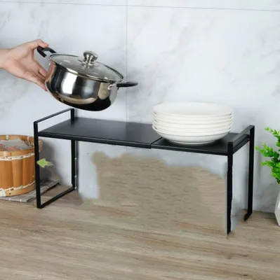 Produktbild von Küchenregal Mikrowellenregal Aufbewahrung Unterschrankregal Spülbecken Ausziehbar 36-60x21x18cm Schwarz