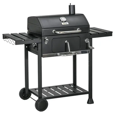 Image de Barbecue au charbon de bois - Fumeur - Grill de jardin - Avec thermomètre - Avec ouvre-bouteille - 120 x 64 x 114 cm - Noir