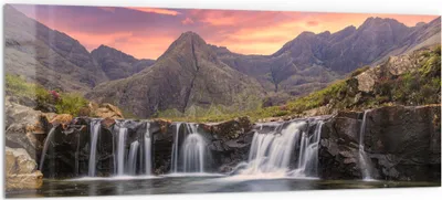 Produktbild von DEQORI Küchenrückwand Glas 125x50 cm 'Wasserfälle im Abendlicht' Spritzschutz Bad Rückwand