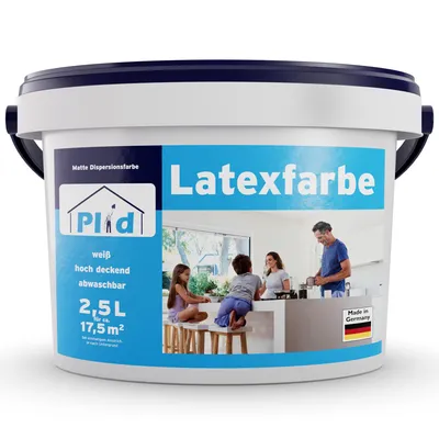 Produktbild von Plid Latexfarbe 2,5L Weiß matt / Abwaschbare Innenfarbe für ca. 17,5m² – Wandfarbe, strapazierfähig, Germany