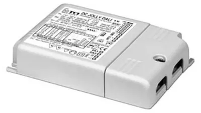 Imagen del producto de Fuente de alimentación LED para corriente continua (DC) de la marca TCI, compatible con el sistema de control DALI, con una potencia máxima de 32W y una corriente de 250-700mA, y voltaje de 12/24V, con capacidad de regulación de intensidad (dimmable) y con función de control mediante pulsador