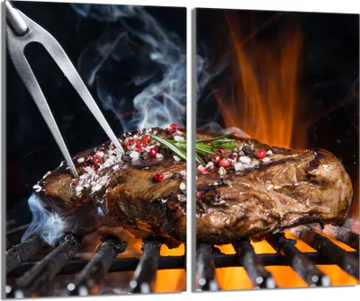 Produktbild von Herdabdeckplatten 2 teilig 30x52 Glaskeramikkochfeld Abdeckung Glas, Grill Feuer