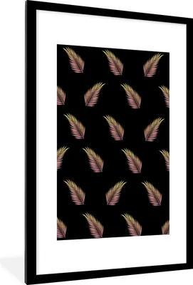 Produktbild von MuchoWow® MuchoWow® Gerahmtes Poster Blätter - Gold - Muster 60x90 cm - Poster mit zchwarzem Bilderrahmen - Dekoration - Wandposter Wohnzimmer - Hochwertig