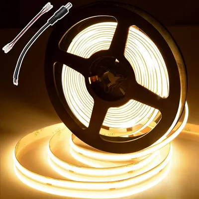 Image de Bande LED COB 12V, 5 mètres, lumière blanche chaude, 480 LEDs/mètre, 2700K, sans alimentation