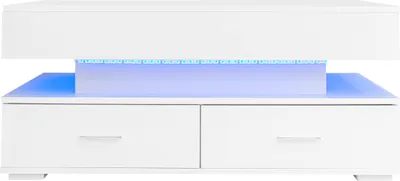 Produktbild von Merax Couchtisch mit LED und Schubladen, Kaffeetisch mit APP Steurung, Beistelltisch mit ausziehbarer Tischplatte, Wohnzimmertisch 100x50x44cm, Weiß