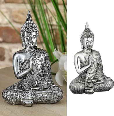 Produktbild von Cepewa Buddha Figur - Poyresin - Silber glanzend - 17 cm