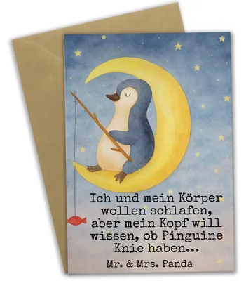Produktbild von Mr. & Mrs. Panda neujahrskarte Pinguin Mond Design - Weiß - Geschenk, Grußkarten, schlafen, hochzeitskarten, weihnachtskarten, einladungskarten, osterkarten, Süßigkeiten