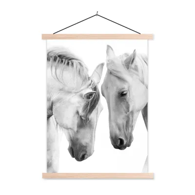 Produktbild von MuchoWow® Textilposter Pferd - Tiere - Porträt - Weiß 60x80 cm mit holzfarbenen Rahmen - Wandbild