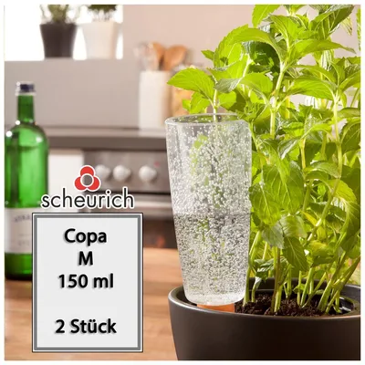 Produktbild von Scheurich Wasserspender Copa M | 2x Transparent | 150 ml Füllmenge | Bewässerungskugel klein mit Ton Fuß | Wasserspender Pflanzen und Blumen Terrakotta Stiel