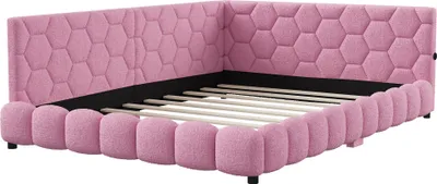Zdjęcie produktu dla Łóżko tapicerowane podwójne 140 x 200 cm z portem USB i oświetleniem LED dla młodzieży i dorosłych Różowe