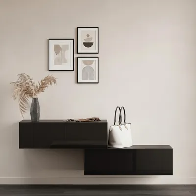 Produktbild von Planetmöbel Flur Möbel Garderobe Hängeschrank 2x 100 cm schwarz, Wandgarderobe hängend oder stehend