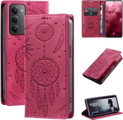 Produktbild von Handyhülle für Xiaomi Redmi 15 / 15 5G RFID Schutz Klapphülle Case Cover Blumen Design Traumfänger Schutzhülle Farbe: Magenta