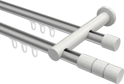 Produktbild von Interdeco Innenlaufstange / Gardinenstange mit Innenlauf Silbergrau / Weiß, Typ Platon Elanto (Rillenzylinder), 20 mm Ø 2-läufig, 260 cm