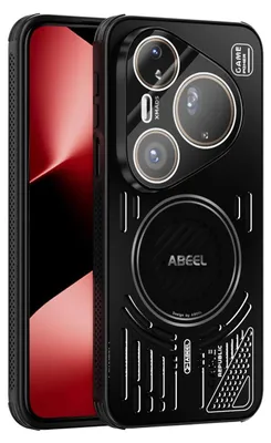 A black phone case with a camera lens cover, shown from a diagonal angle.
