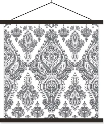 Produktbild von MuchoWow® Textilposter Muster - Perserteppich - Grau - Weiß 60x60 cm mit schwarzem Rahmen - Posteraufhänger